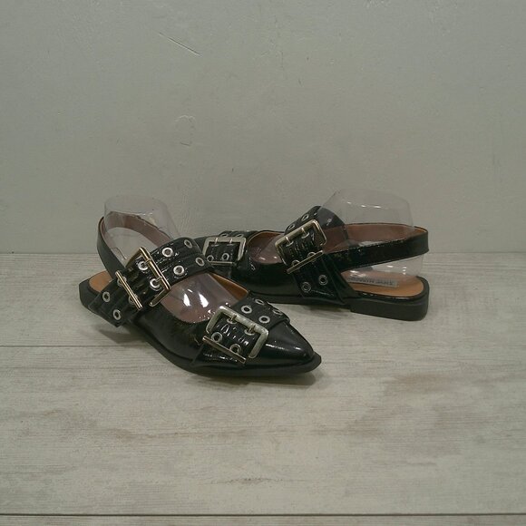 Steve Madden Graya Double Buckle Slingback Sexy Grunge Style Black Flats SZ 8.5 - Picture 1 of 12